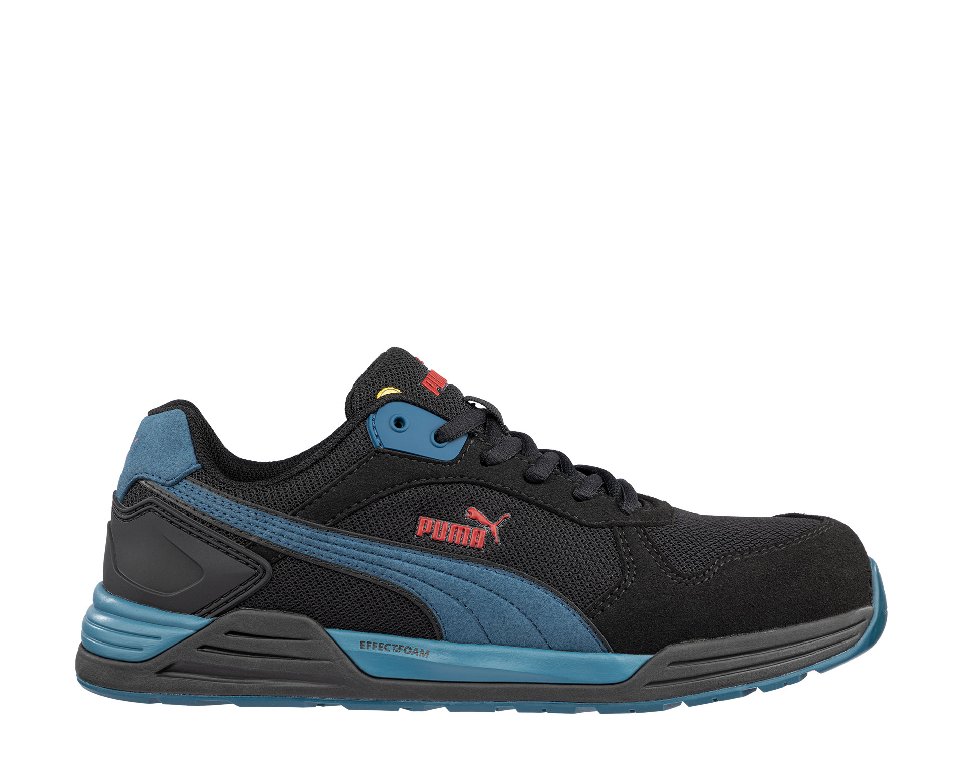FRONTSIDE BLK BLUE LOW PUMA SAFETY Safety Shoes S1P ESD Puma Safety frontside-blk-blue-low-puma-safety-safety-shoes-s1p-esd-puma-safety